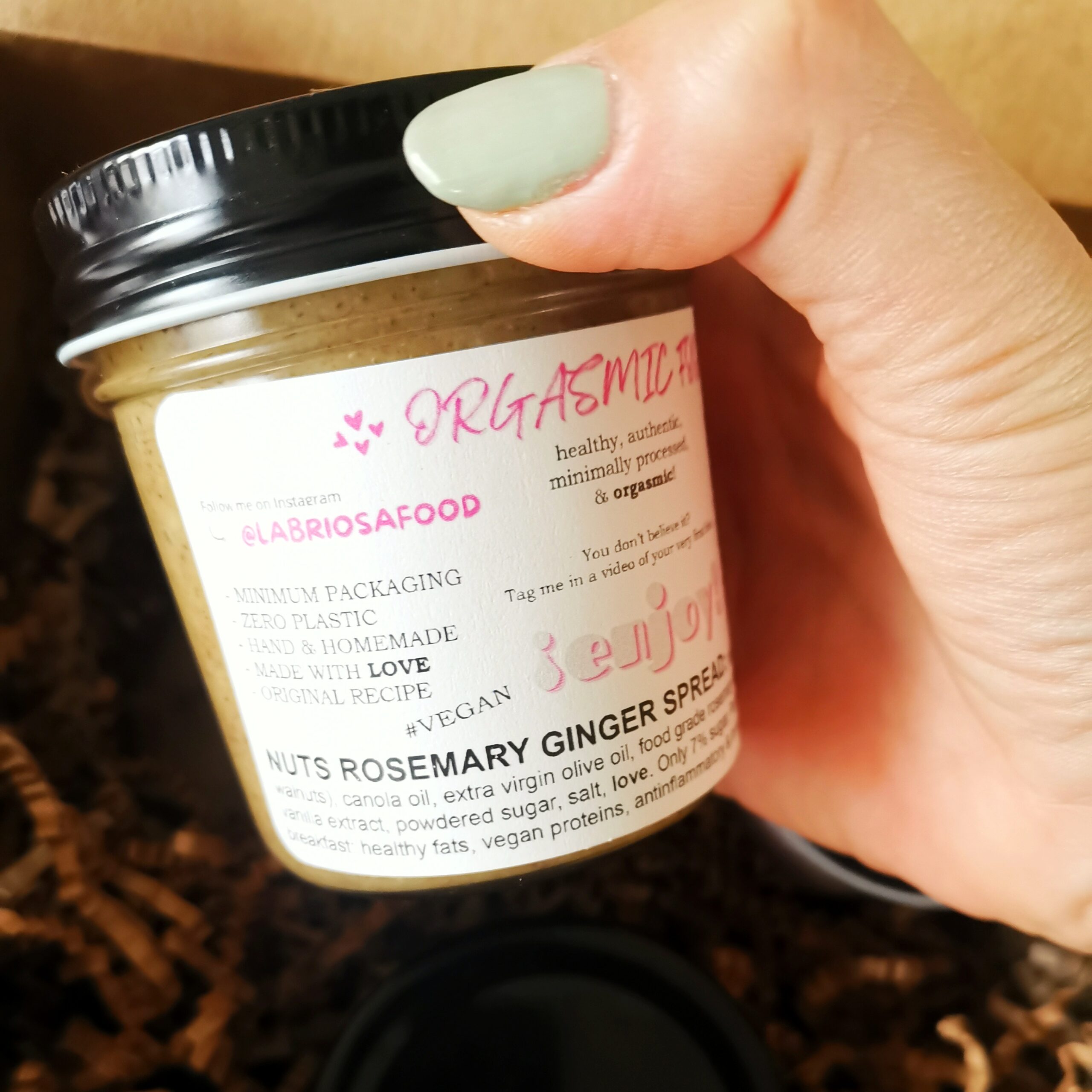 nuts rosemary ginger spread orgasmic food go nuts package