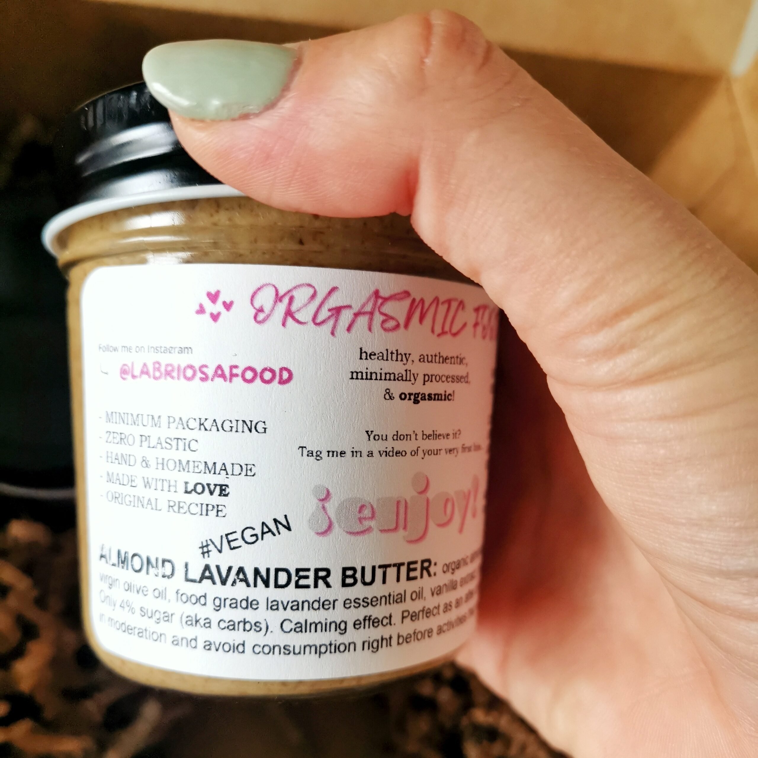 almonds lavender butter orgasmic food go nuts package